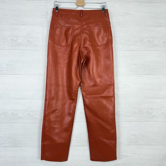 Aritzia Wilfred Melina Vegan Faux Leather Pants Size 10 Orange Straight Leg Fall - Picture 5 of 15